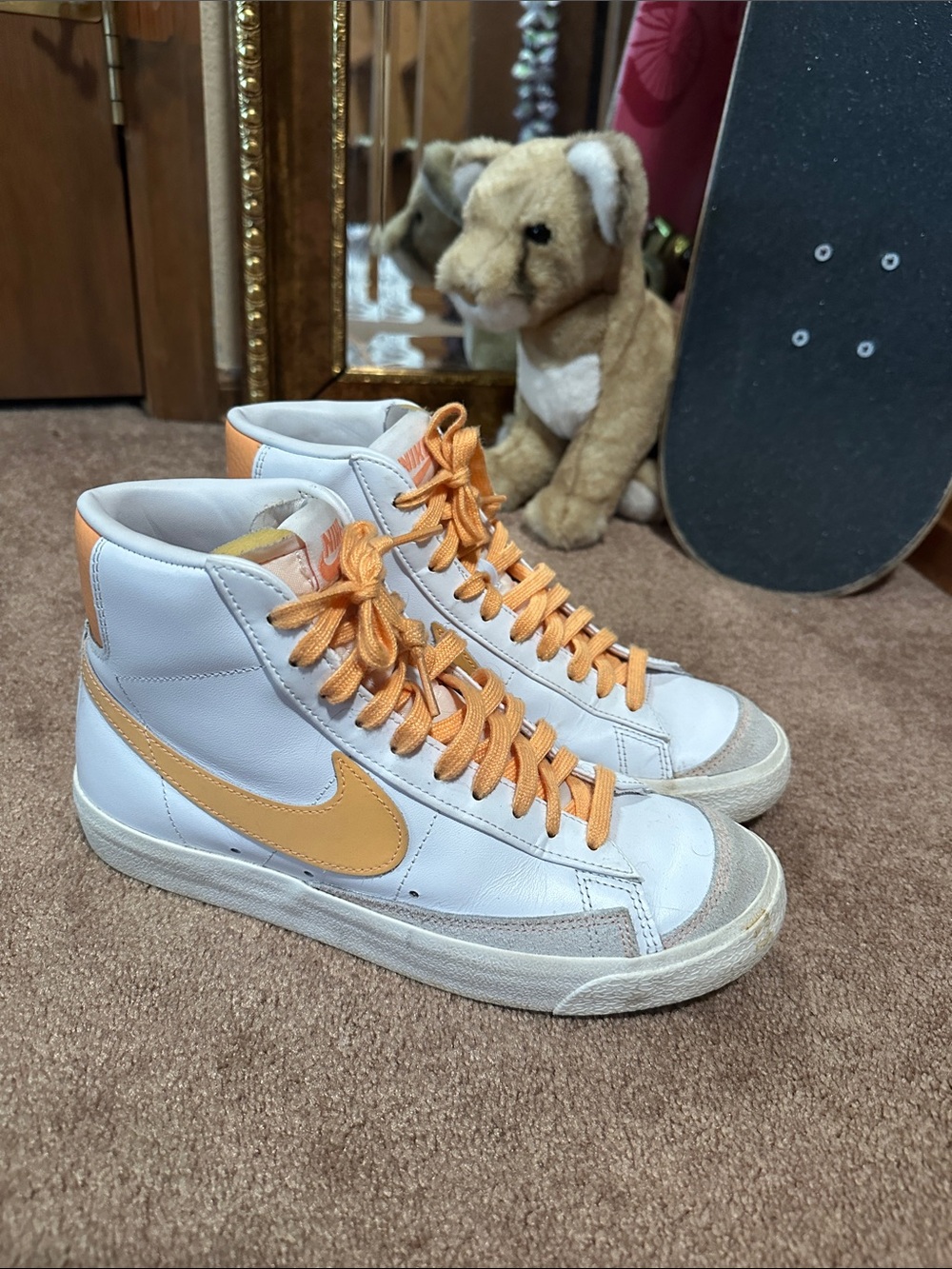 Nike High-Top Sneakers in White with Orange Accents